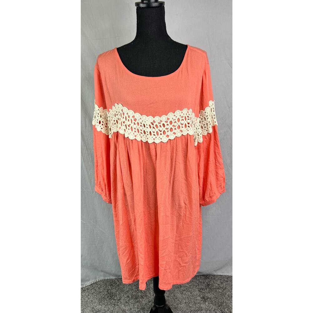 Kori America Plus Curvy Peak of Lace Dress Coral size XL